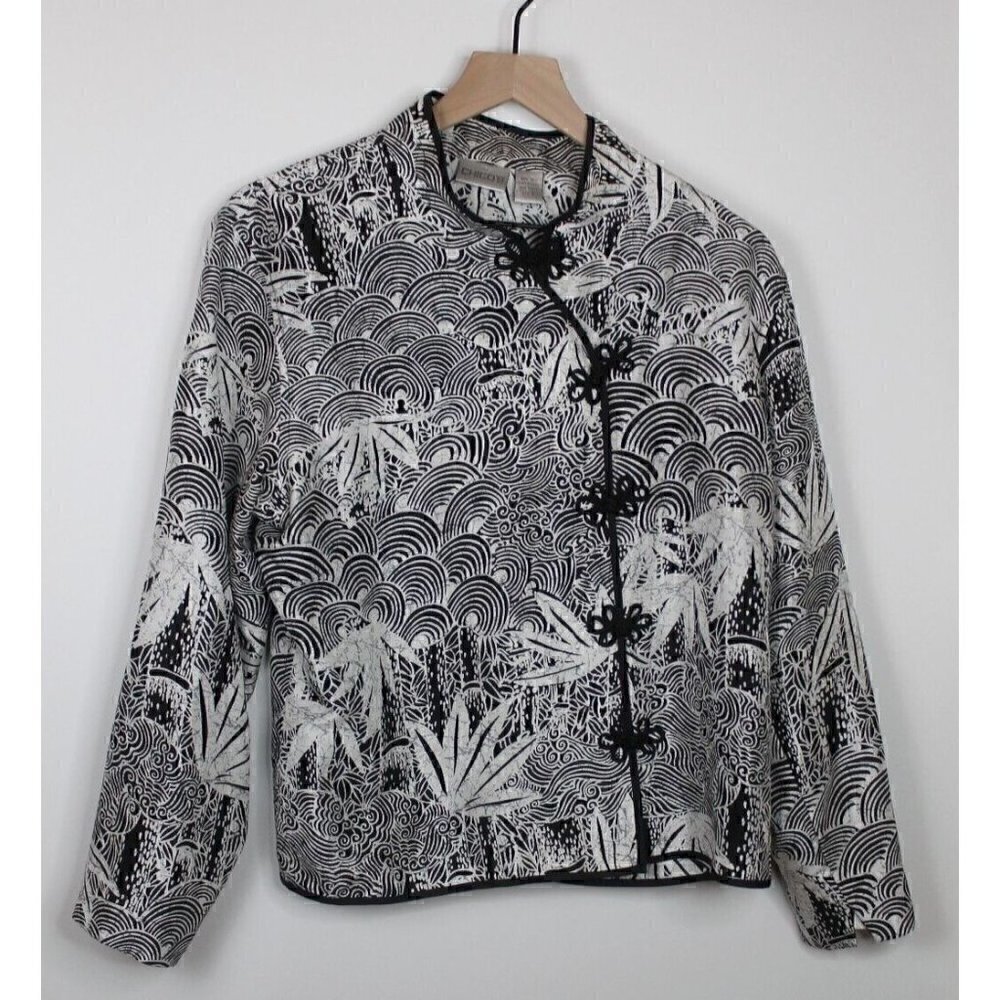 Chicos Silk Blend Jacket Size 2 Womens Small Art to Wear Open Blazer